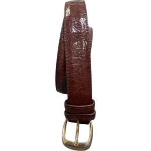 Cole Haan Croc Textured Animal Print Leather Belt Brown Dress Solid Brass Sz 36
